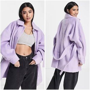 Topshop Ovoid Sleeve Belted Shacket Peacoat in Lilac Size 10 NWT
